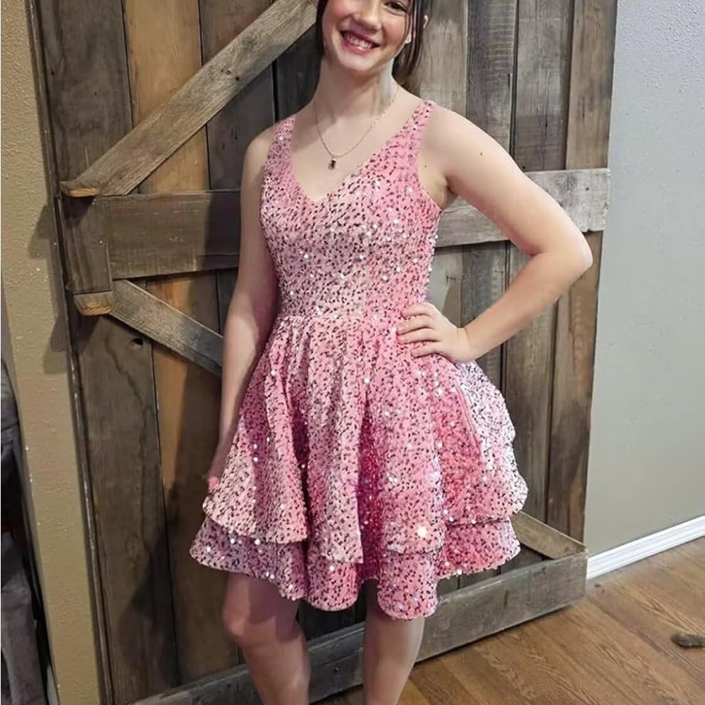 Short Blue Homecoming Dress, Tiered Ball Gown, Prom, Cocktail, Party Gown - Picture 2 of 3